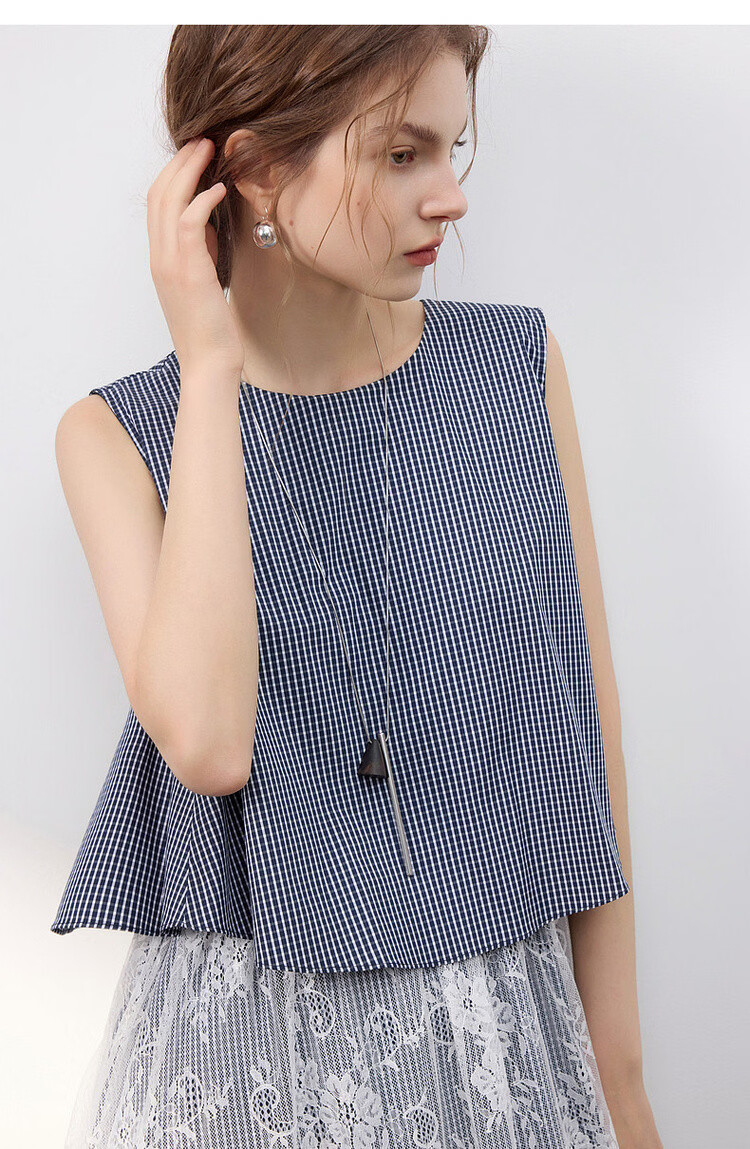 Demana [Cloud Oxygen Cotton Series] Summer Retro Plaid Lace Splice Sleeveless Flared Slim Fit Designer Women's Dress 15