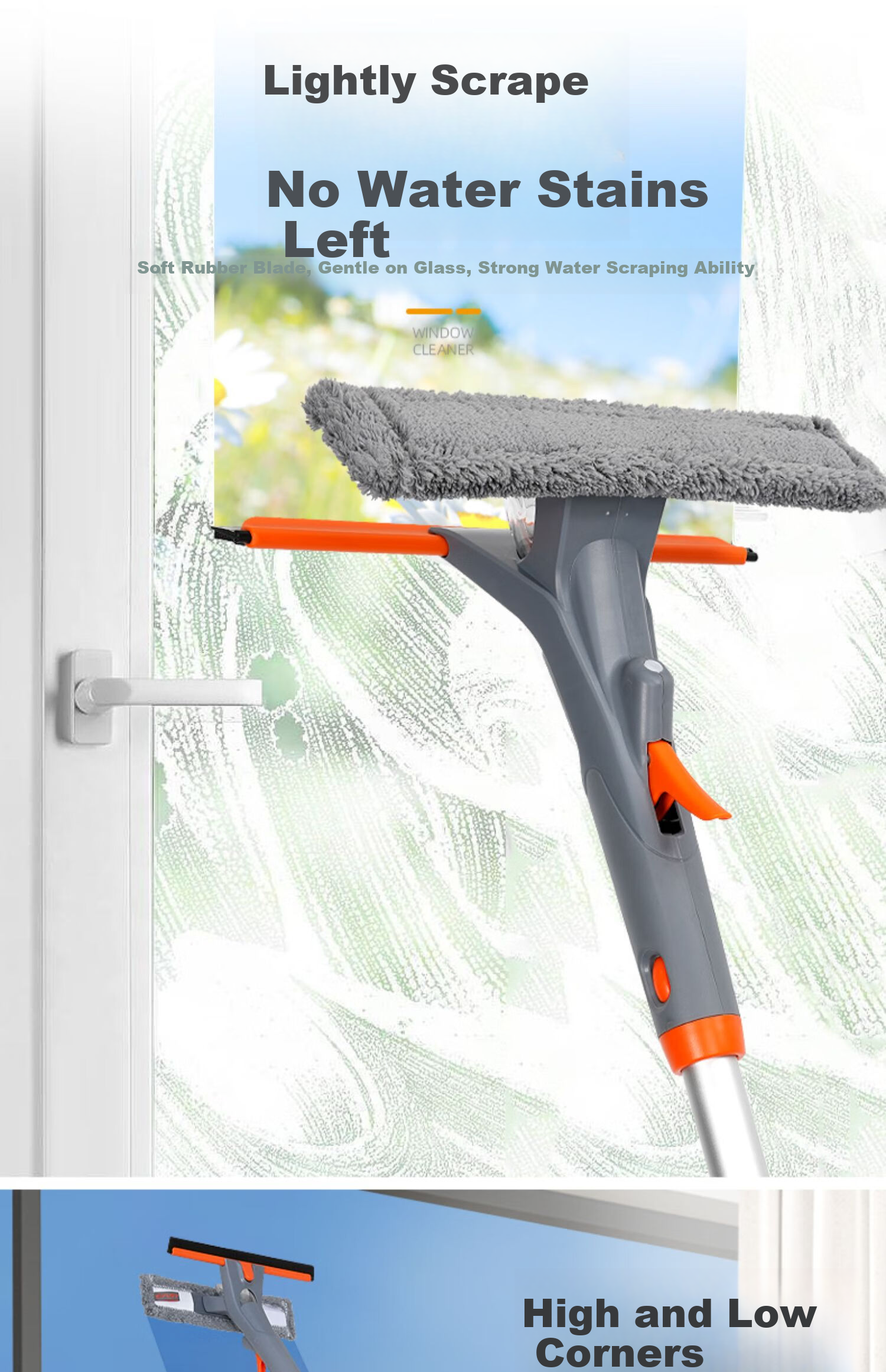 Yisida Glass Cleaning Tool Spray Window Wiper Aluminum Alloy 1.75m with 35cm Cloth Household Cleaning Window Scraper Brush 5