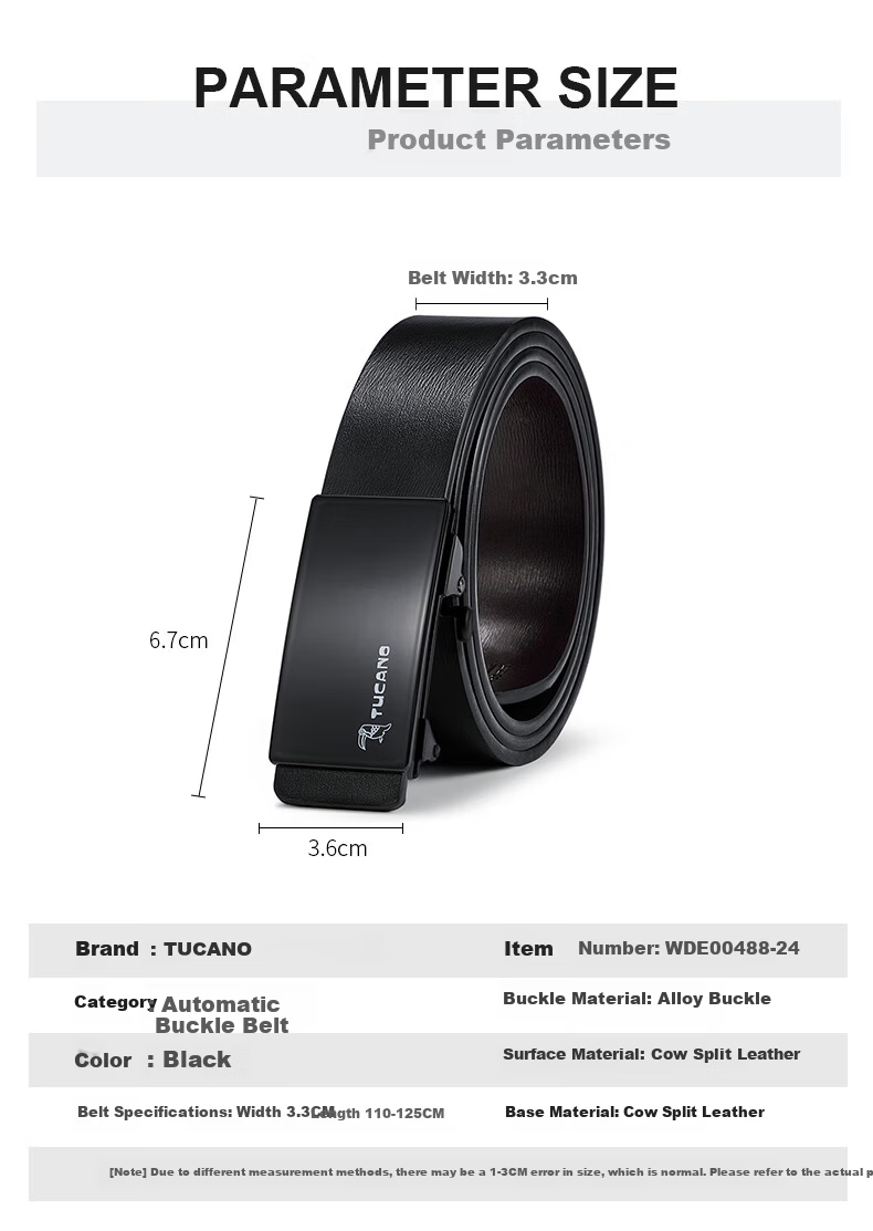 TUCANO Men's Leather Belt Fashion Cowhide Automatic Buckle Waist Belt Practical Birthday Gift for Dad Husband Father Boyfriend 3
