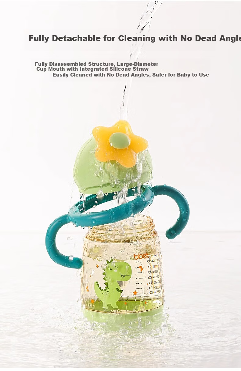 Babi Elephant PPSU Children's Water Bottle Primary School Straw Cup with Handle and Strap 360ml Peach Rabbit 10