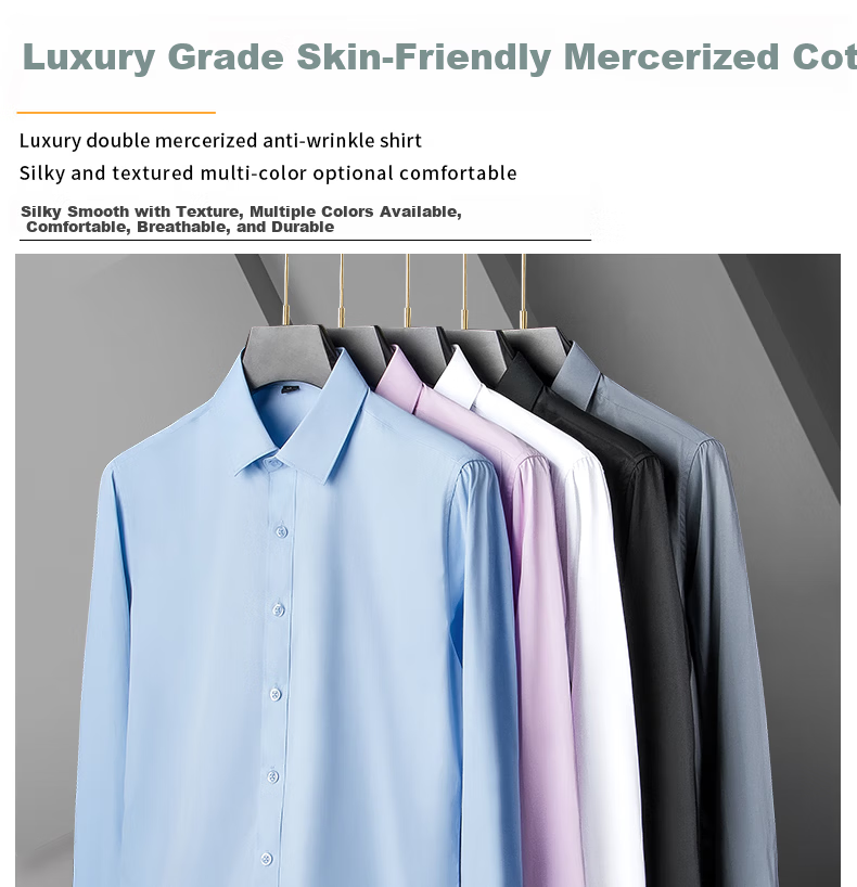 Miiow Mercerized Cotton Shirt Men's Premium White Casual Business Formal Dress Shirt 1