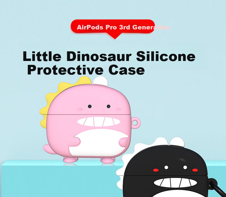 ESCASE Protective Case for AirPods Pro Second Generation, Compatible with Apple Pro First Generation Wireless Bluetooth Earphones, Silicone Non-Stick Dustproof Trendy Creative Storage Box Cartoon Dinosaur Design Blue Color 1