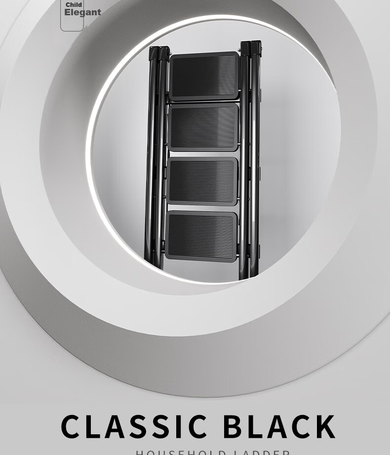 AOZHI Folding Ladder Household Multi-Functional Step Ladder Portable Storage Rack Carbon Steel Flower Stand Classic Black Four-Step 3