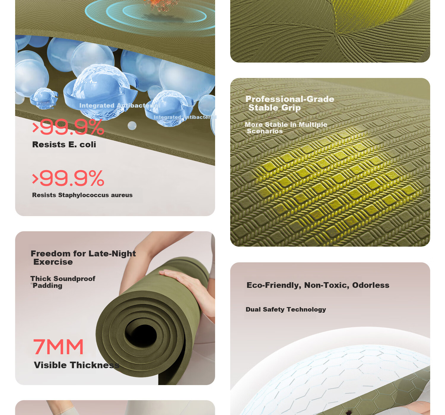 Yottoy Antibacterial Yoga Mat Non-Slip Mat Women's Floor Mat Home Fitness Mat Thickened Shock Absorption Silent Soundproof Exercise Mat 9