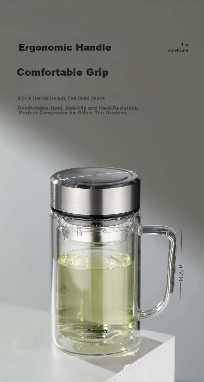 Fuguang Tea Infuser Glass Cup, Office Drinking Tea Mug, High-End Flower Tea Cup for Me 7