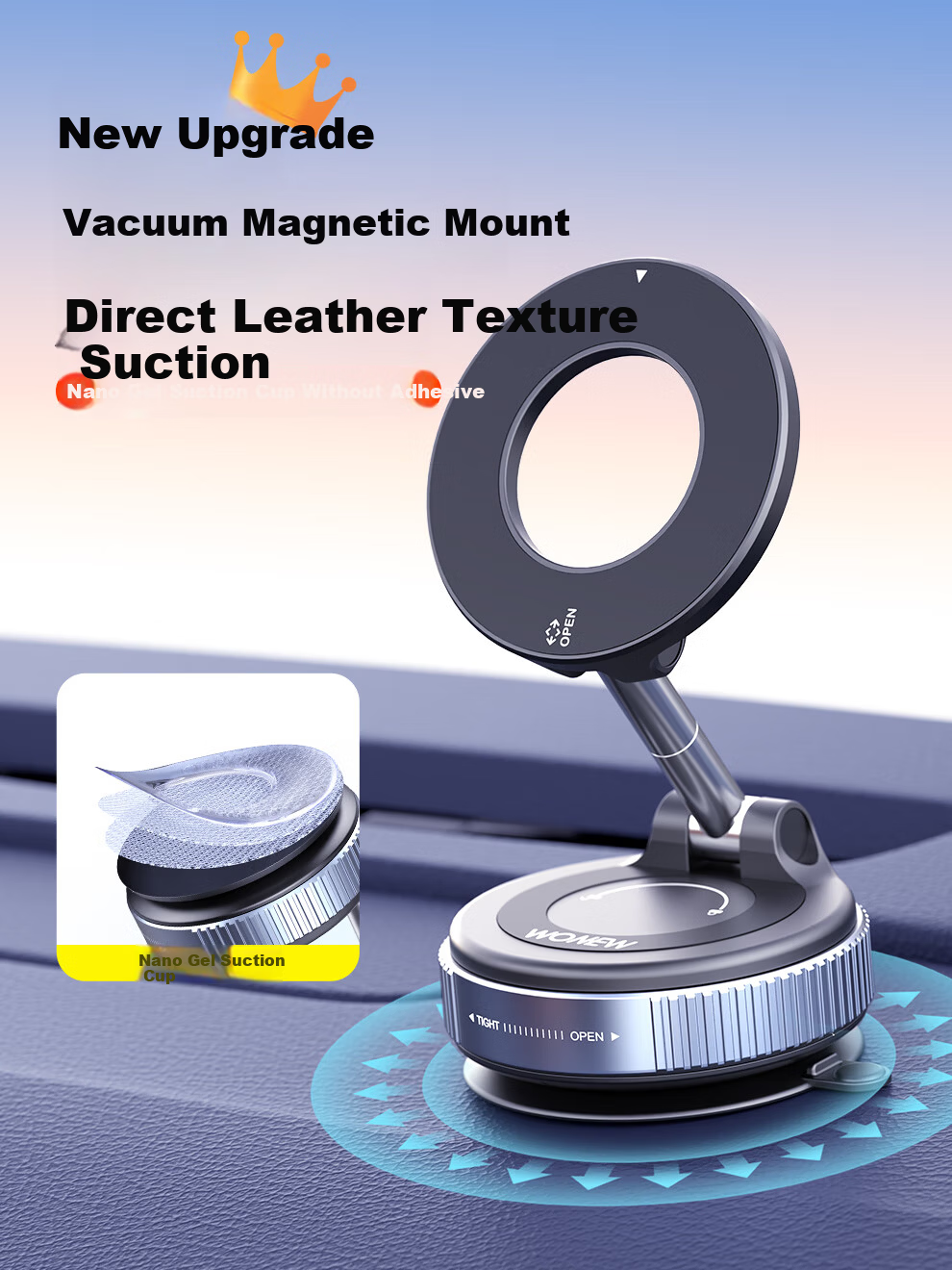 Wonew【Detachable Epoxy Resin】Colorful Snail Magnetic Car Phone Holder Vacuum Car Mount with Leather Texture 1