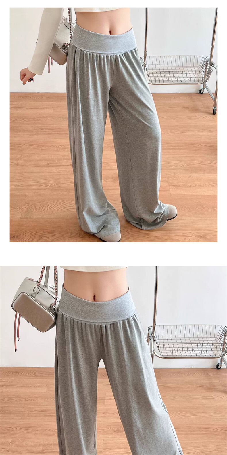 Langsha Women's Wide-Leg Pure Cotton New American Style Lazy Folded Waist Slim Casual High-Waist Sports Yoga Sweatpants 13