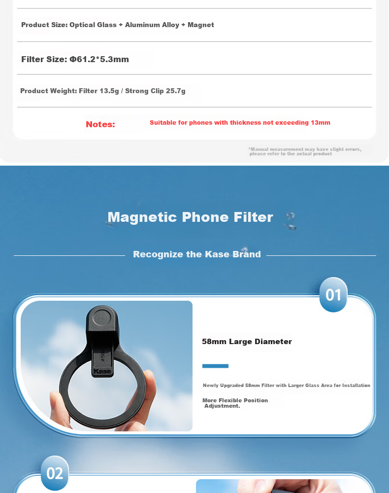 Kase Magnetic Polarizing Filter CPL Polarizer with Phone Clip Set for Landscape, River, Museum, Street Photography, Travel Photography Filter Kit 3
