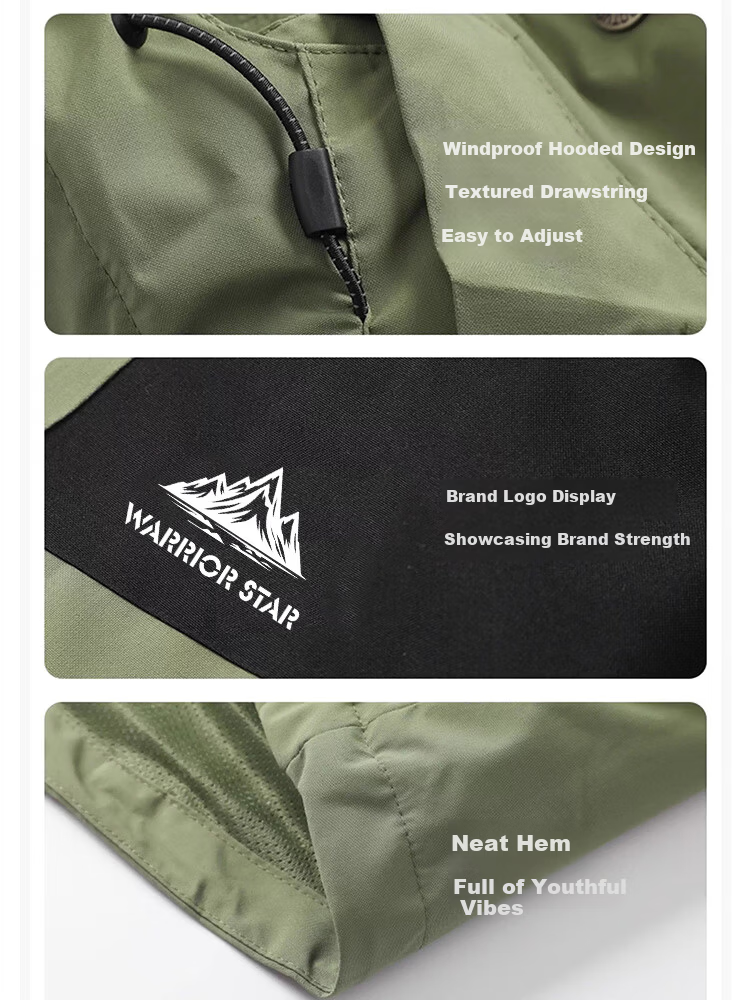 Warrior Men's Outdoor Sports Jacket Single-Layer Three-Protection Hard Shell Mountaineering Windproof Jacket Men's Windbreaker 14