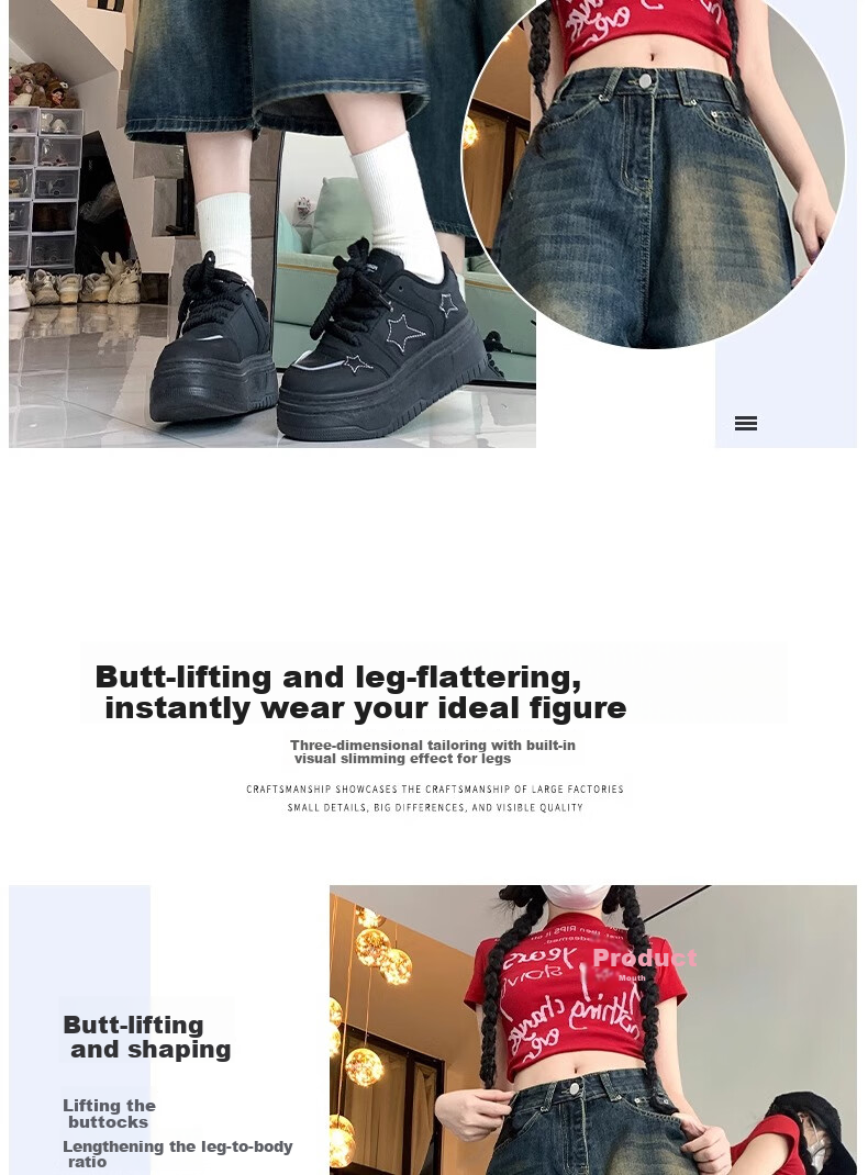 LangSha Women's 7/8 Length Denim Jeans Summer 2025 New Retro High-Waist Slimming Loose Wide-Leg Pants 10