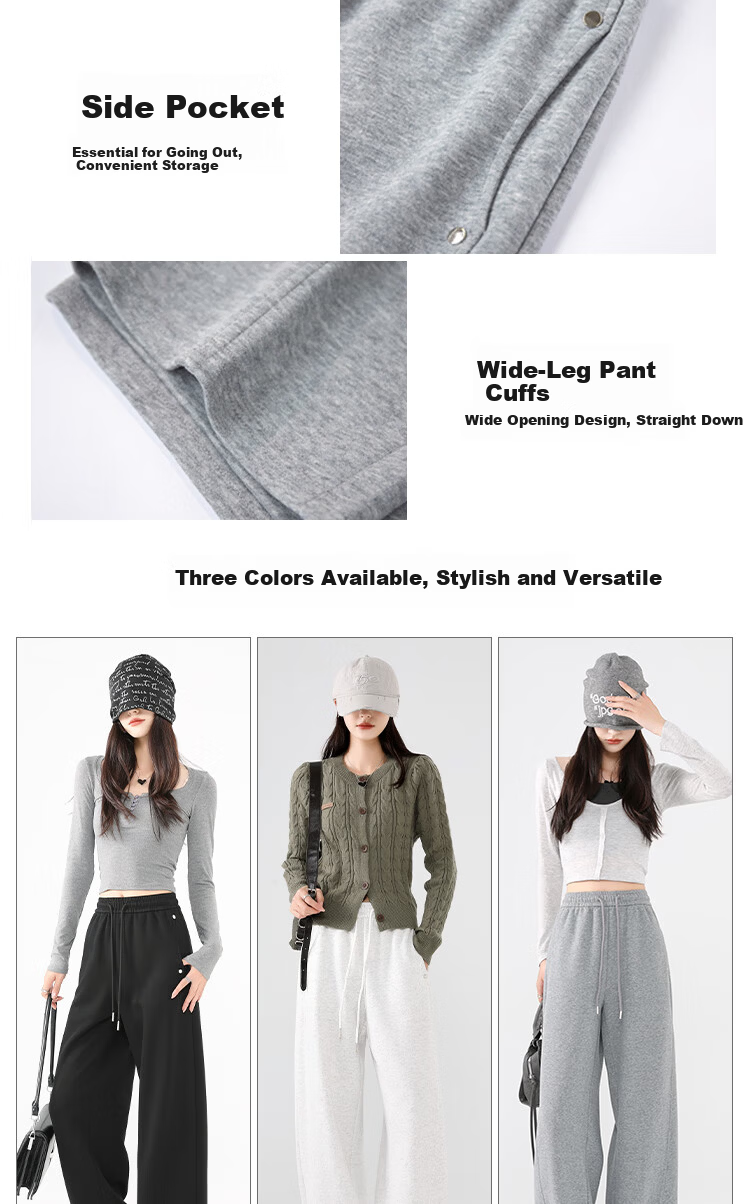Xueqiman Studded Wide-Leg Pants for Women 2026 Spring New High-Waist Slimming Scythe Pants Loose Hip-Covering Straight Casual Trousers for Women 9
