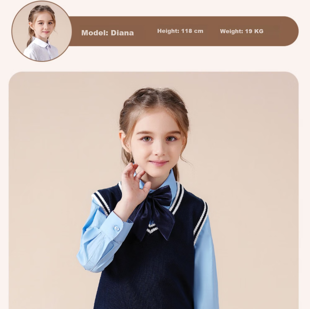 Luomeng Children's School Uniform Spring And Autumn Boys Girls Knitted Vest Set, Navy Blue White Trim Knitted Waistcoat, Size 150 11
