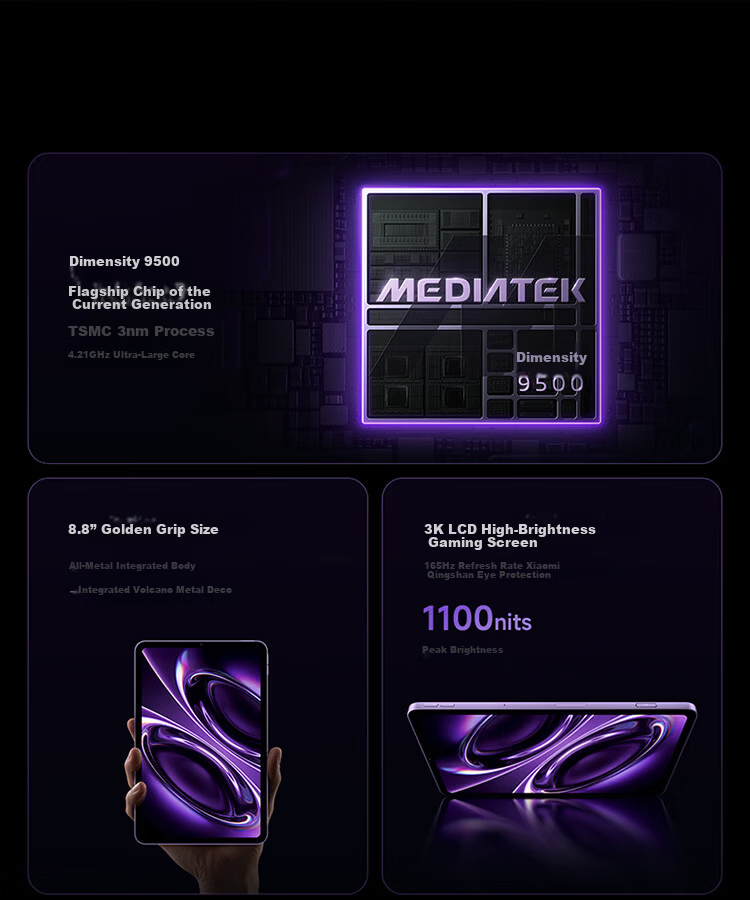 MI Redmi Pad REDMI K Pad 2 8.8-inch Gaming Tablet 3K Display Dimensity 9500 Deep Black 16GB+256GB [New Configuration] Mini Tablet 2