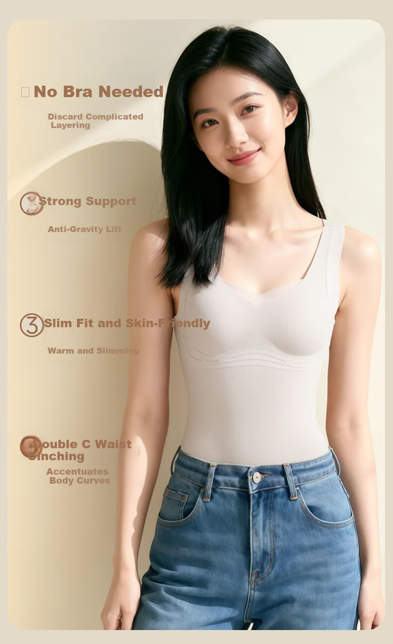 GUJIN Autumn Winter Warm Vest for Women with Built-in Chest Pad Wool Silk and German Velvet Underwear Bra-Free New Base Layer Shirt 4