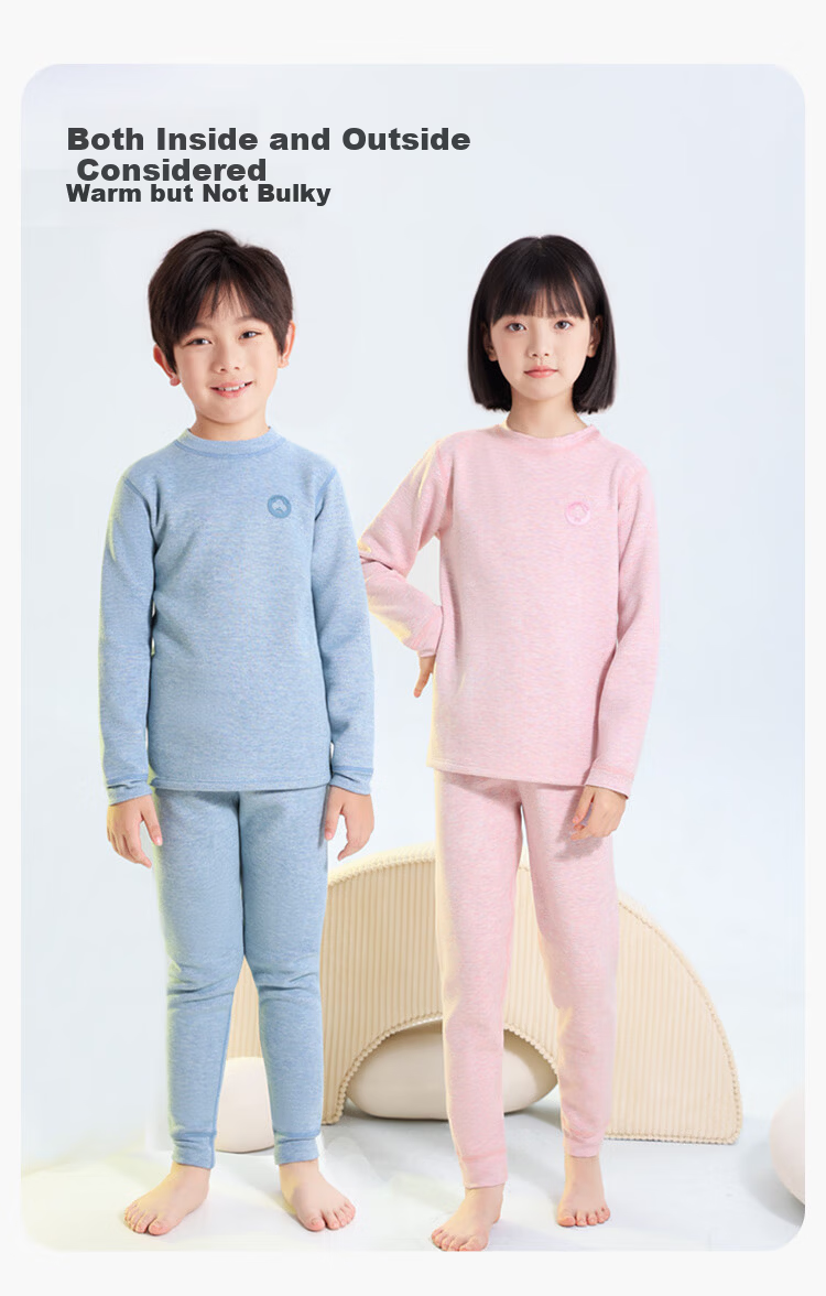Hodo Kids Thermal Underwear Unisex Fleece Lined Thickened Autumn Shirt and Pants School Uniform Essential Purple Size 110 12