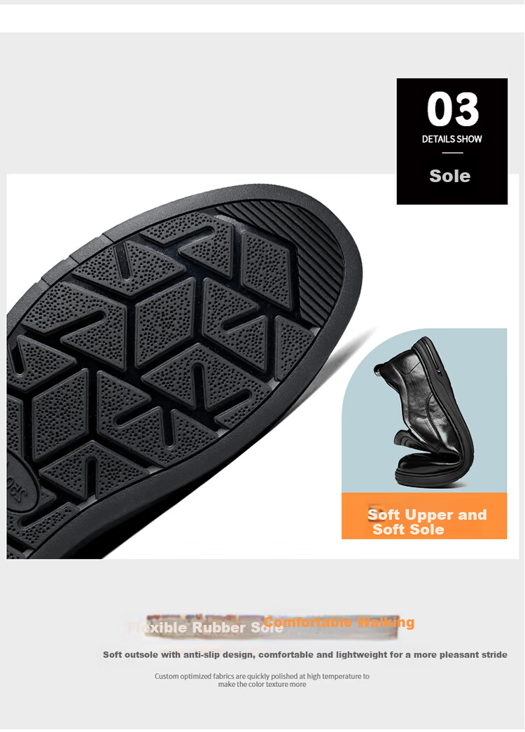 Spider King Men's Leather Shoes Spring Autumn Breathable Soft Sole Slip-On Casual Dad Shoes Black 38 7