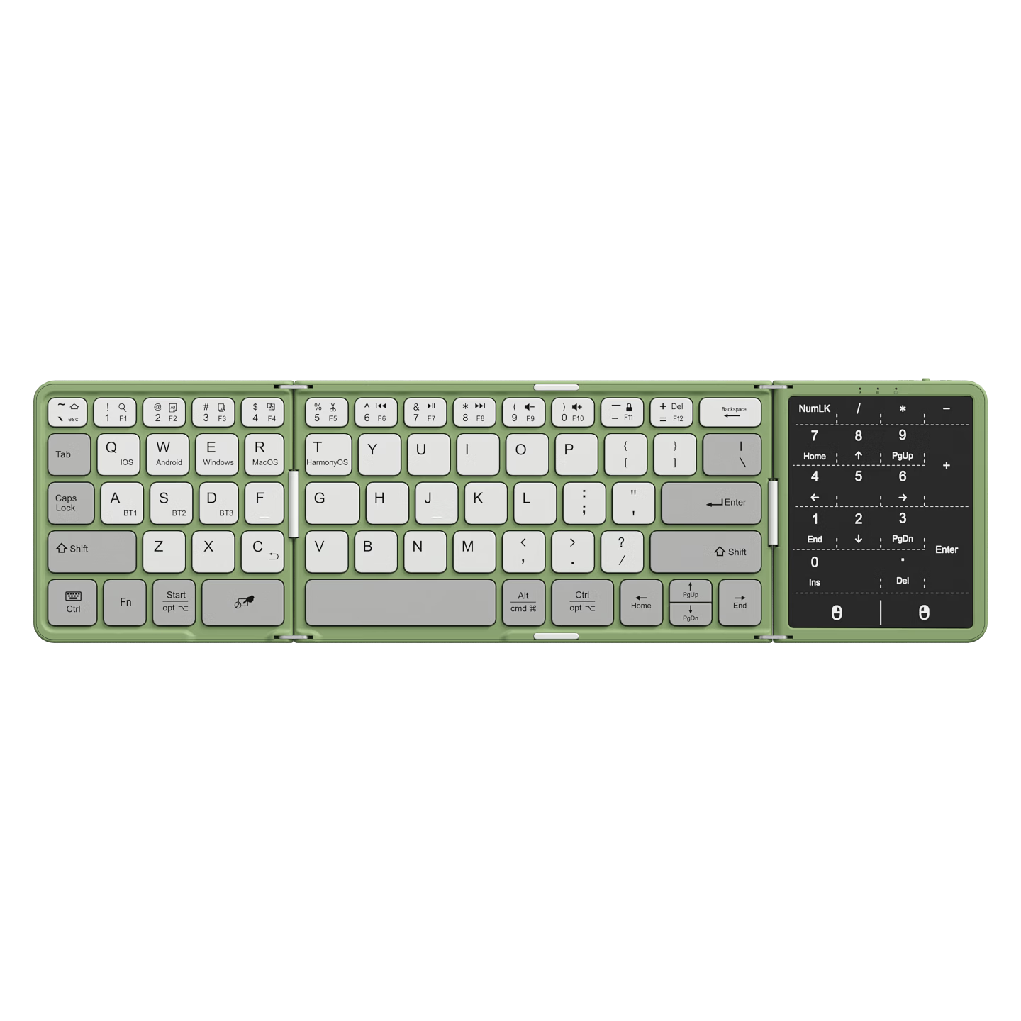 B.O.W Hangshi X60 Tri-Fold Bluetooth Wireless Keyboard with Mouse Function Touchpad for iPad Tablet Mobile Phone Laptop Office Silent Portable Compact Keyboard Matcha Green