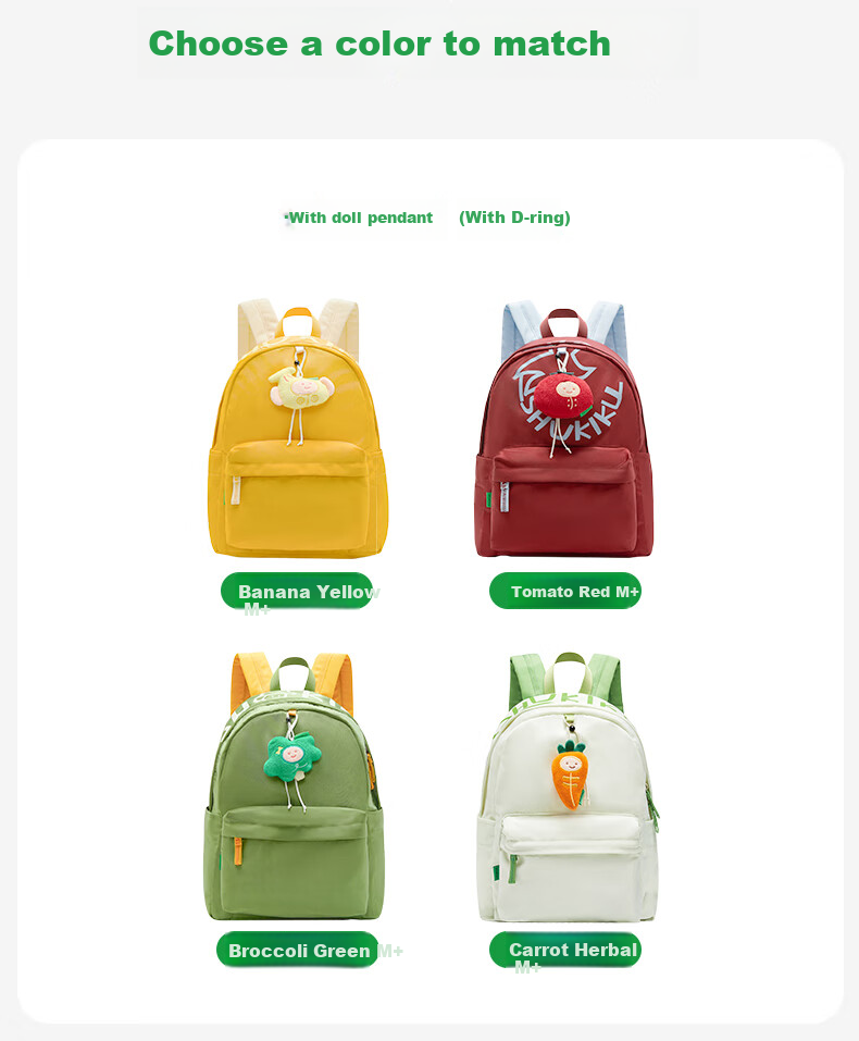 SHUKIKU Fruit and Vegetable Fashion Casual Travel Lightweight Backpack for University, High School, and Middle School Students Unisex Ultra-Light Carrot and Herbal M+ Size 22