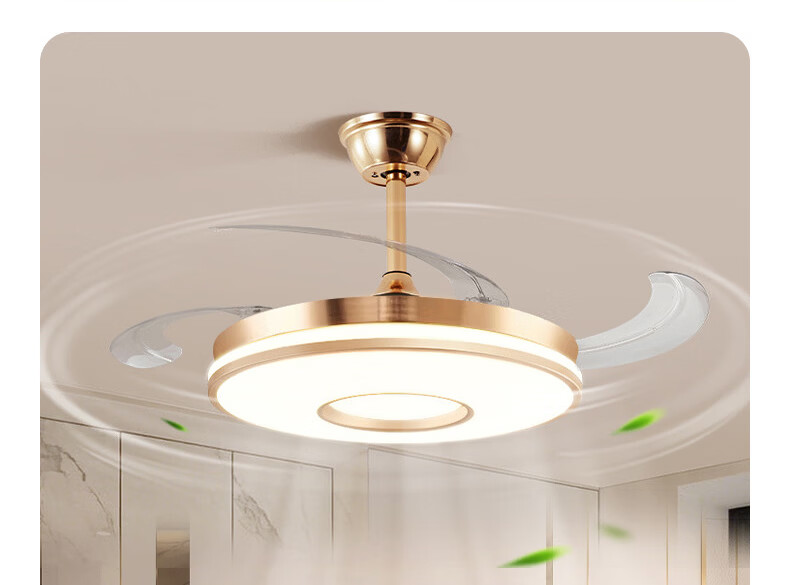 ASUS Lighting American Cree LED Silent Fan Light Modern Gold Invisible Blade Ceiling Fan Light for Dining Room and Bedroom 25