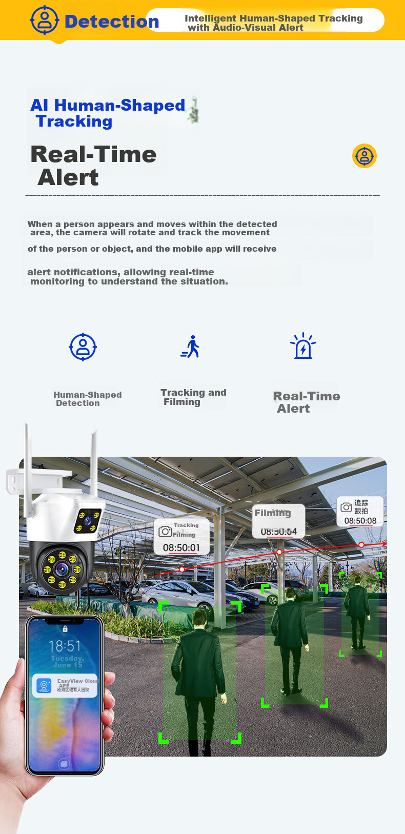 Newmine Wireless Home AI Camera, Remote Monitoring Via Smartphone, 360-Degree Coverage with Night Vision, Full-Color Panoramic Tracking, Voice Control, Waterproof Rotating Dome Camera for Rural And Outdoor Use 13