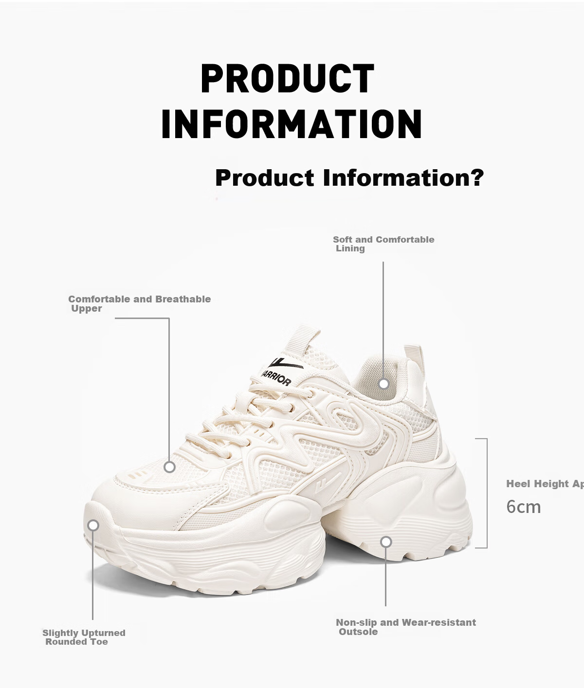 Warrior Women's Dad Sneakers Thick Sole Height Increasing Comfortable Fashionable Casual Breathable Sports Shoes Beige Size 39 9