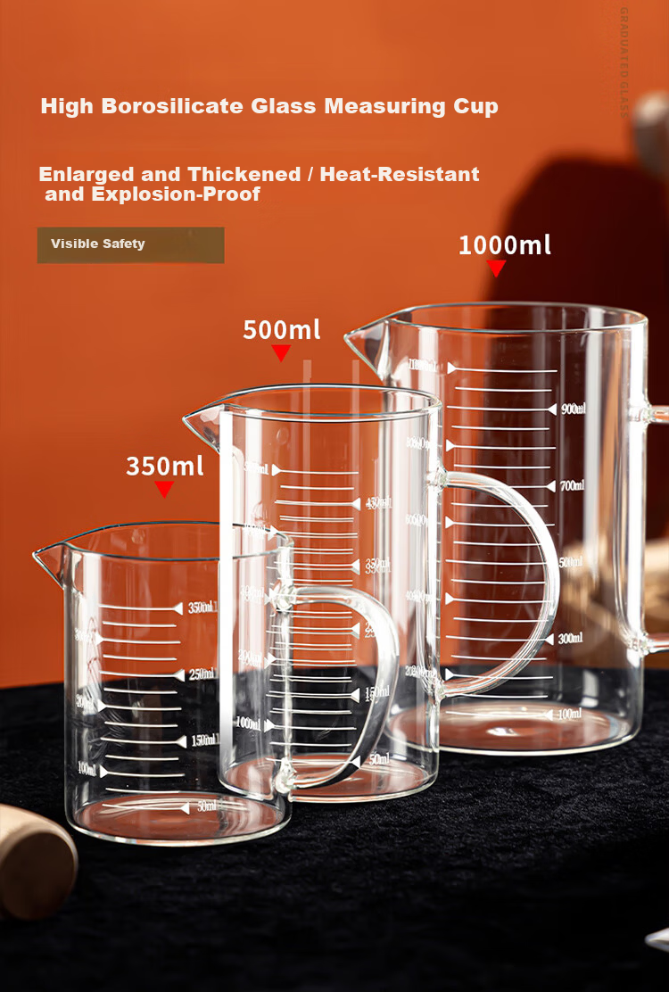 Lingchen Measuring Cup with Scale, 1000ml High Borosilicate Glass Cup, Food-Grade Heat-Resistant Household Kitchen Water Cup Measuring Cup 1