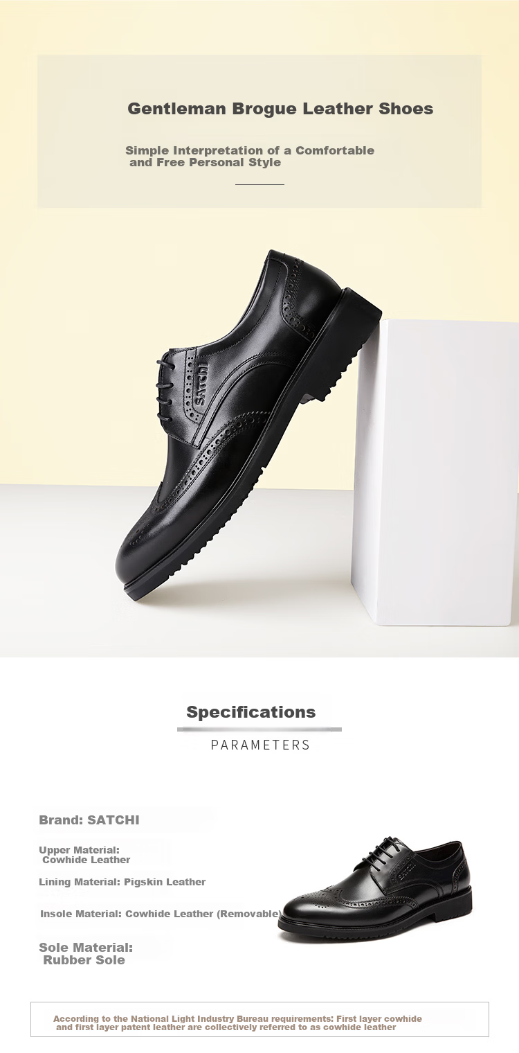SATCHI Men's Shoes, British Brogue Leather Shoes for Men, Wedding Shoes, Men's Leather Shoes, Footwear for Men, 752082042Z, Black, Size 39 1
