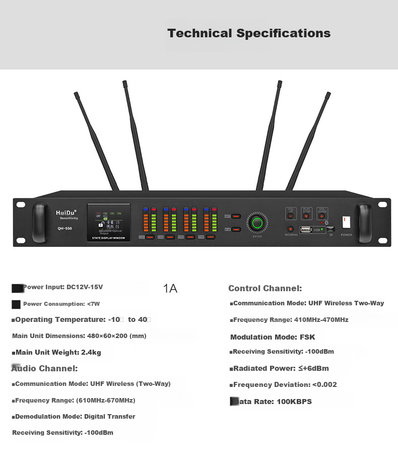 HuiDu QH-550B Professional Wireless Handheld Conference Microphone Engineering Installation Video Conference Capacitive Rechargeable Microphone Square Tube Representative 5