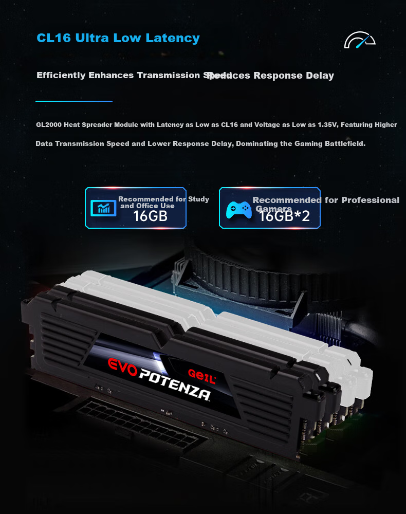 GEIL Jinbang 8GB DDR4 3200 Desktop RAM Tianjian Series Gunmetal Gray C18 7