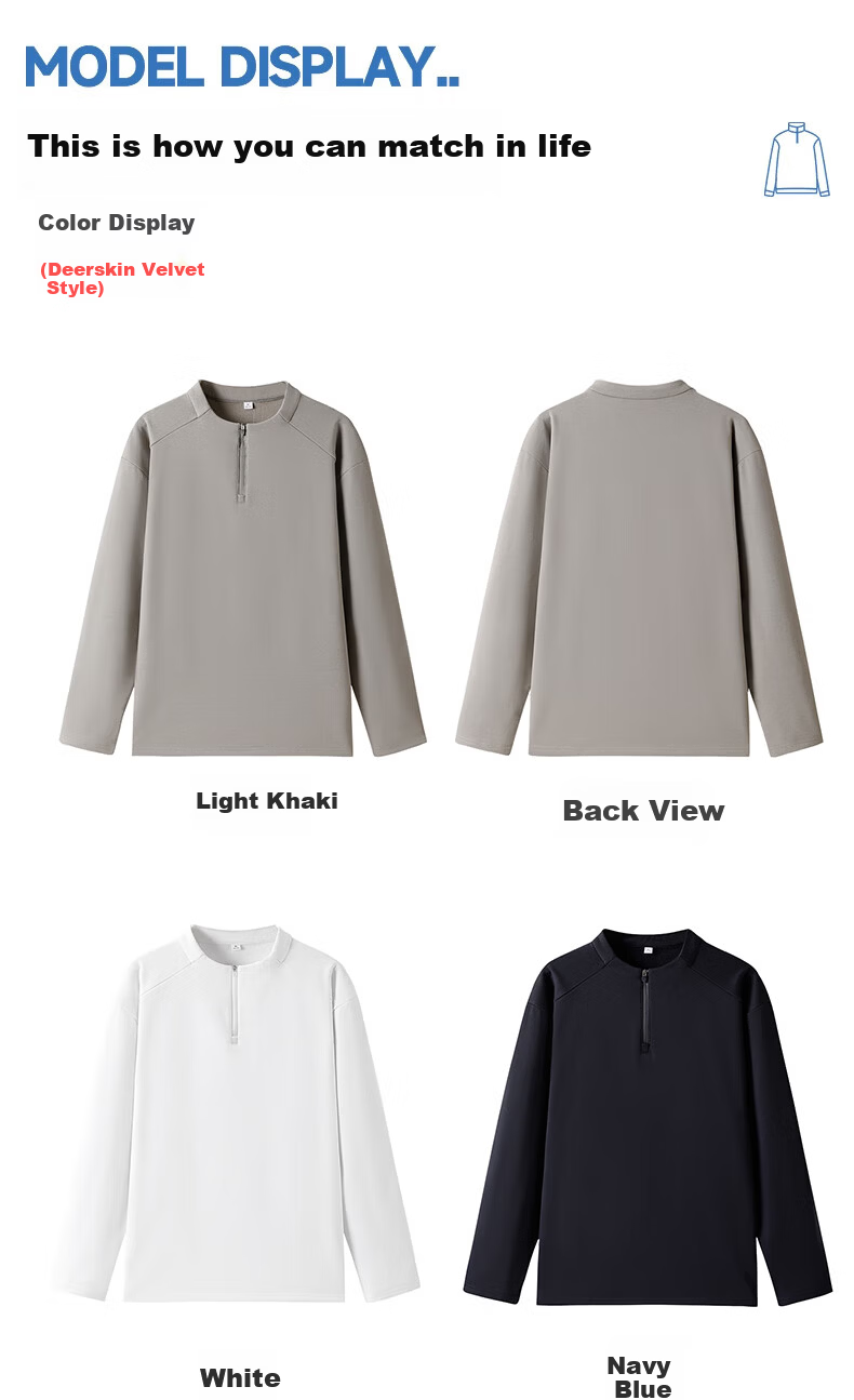 ROMON Half-Zip Sweatshirt Men Spring Business Casual Stand Collar Long Sleeve Base Shirt Middle-Aged and Young Turn-Down Collar Jacket Trendy Size L 8