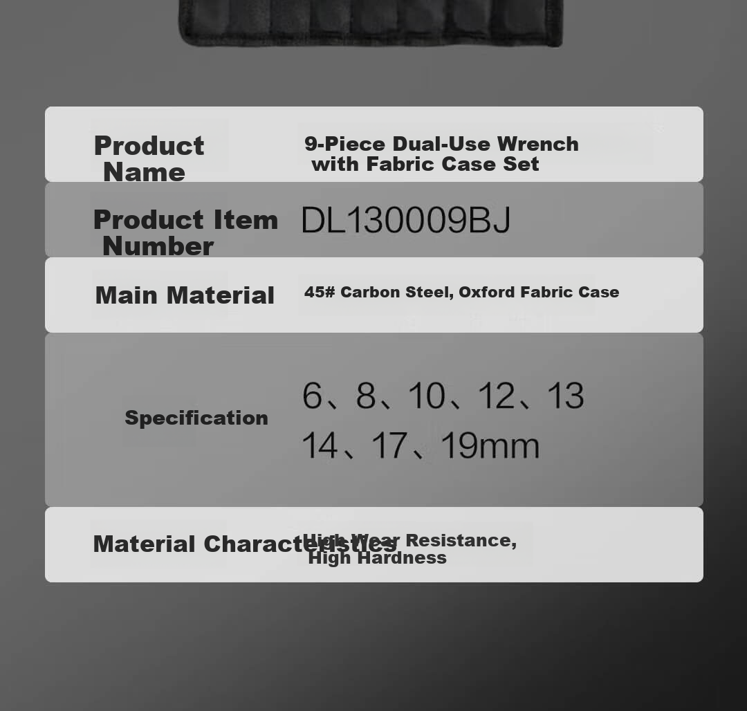 Deli Open-End Combination Wrench 14+1 Cloth Bag Set Multi-Functional Labor-Saving Quick Auto Repair Mechanical Maintenance Tool 14