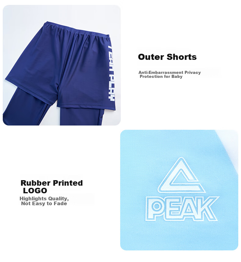 PEAK Kids Boys Two-Piece Long Sleeve Swimsuit Swimming Trunks Youth Teen Thermal Swimwear Set 150 8