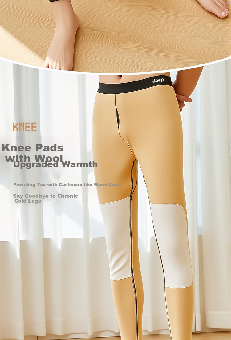 JEEP New Year Gift Men's Warm Fleece-Lined Thickened Autumn Winter Knee-Protective Large Size Slim Fit Thermal Cotton Pants 7