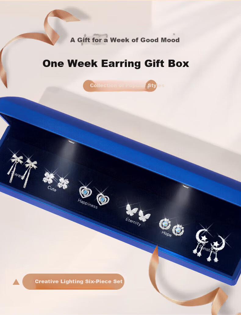 Zhoubaifu Weekly Silver Earrings for Women, Luxury Set, Stud Earrings, Birthday Gift for Girlfriend on Valentine's Day And 520 1