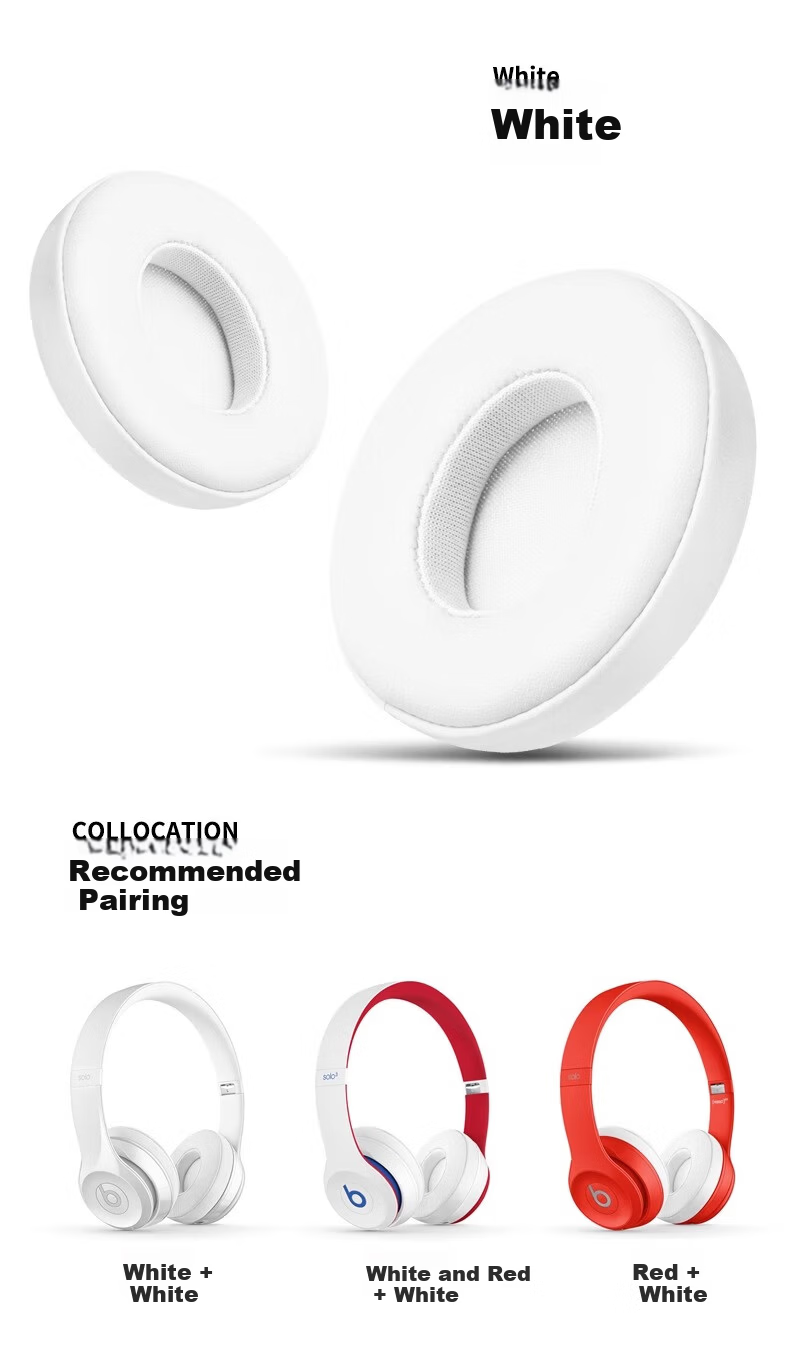 Penggu Replacement Ear Cushions for Beats Solo3 Wireless Headphones, Compatible with Solo2, Genuine Sheepskin Leather Ear Pads, White 13