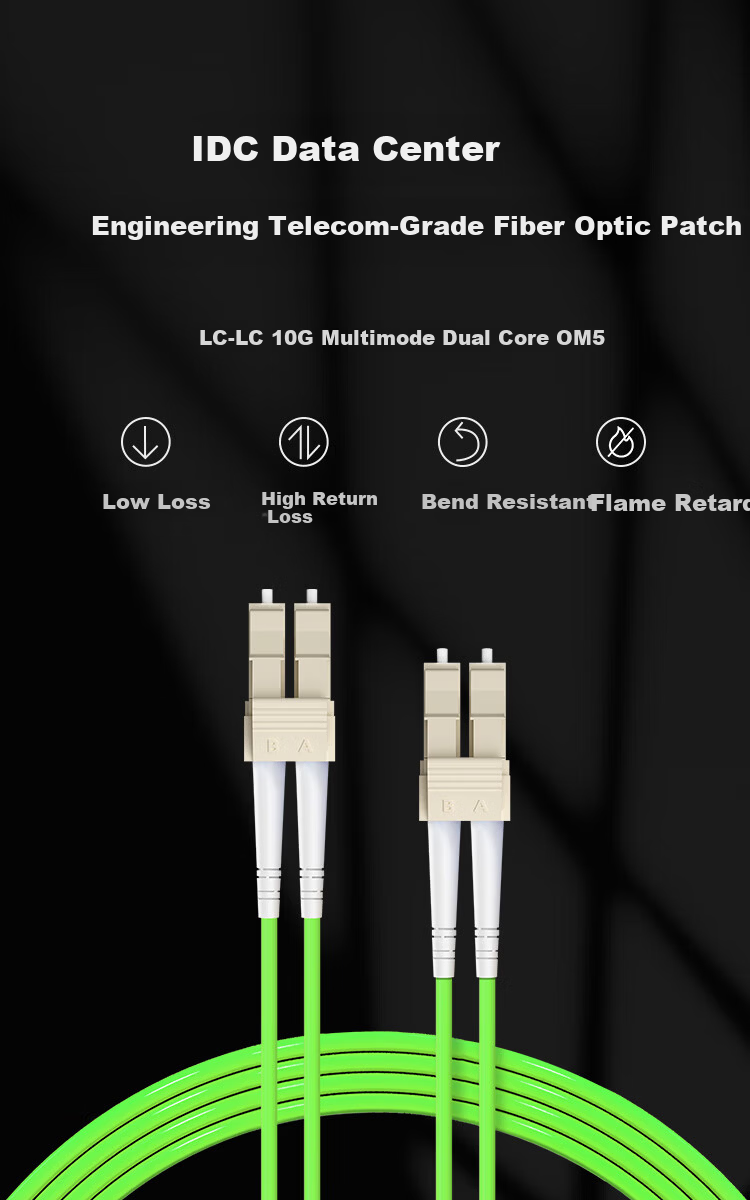 BYNET 10G Multimode Fiber Patch Cable LC-LC OM5 Duplex Low Smoke Zero Halogen LSZH Bend-Resistant Fiber Optic Cable 2.0mm 1 Meter 1