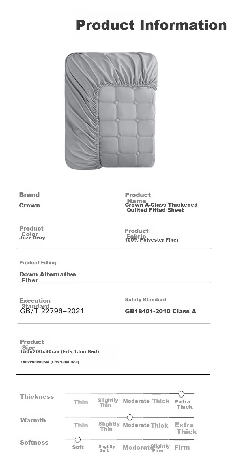 CROWN 1.8x2m Winter Thickened Quilted A-Class Full Coverage Fitted Sheet Anti-Slip Mattress Protector Cover 9