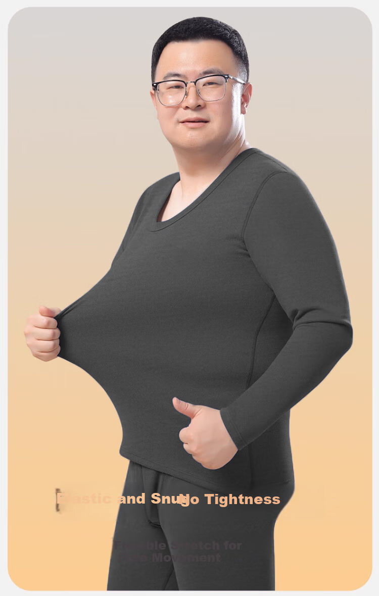 LangSha Plus Size Men's Wool and Silk Autumn Thermal Underwear 10A Antibacterial Warm Base Layer Extra Large Crew Neck Shirt 8