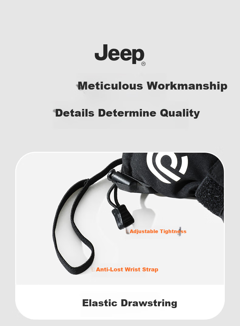 JEEP Men's Winter Ski Gloves Thickened Fleece Warm Waterproof Touchscreen Windproof Gloves Black 9