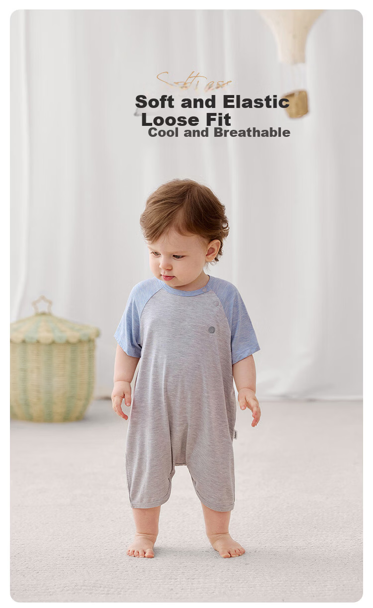 Babylove Baby Summer Thin Breathable Bamboo Fiber Short Sleeve Romper Jumpsuit Casual Sleepwear 1
