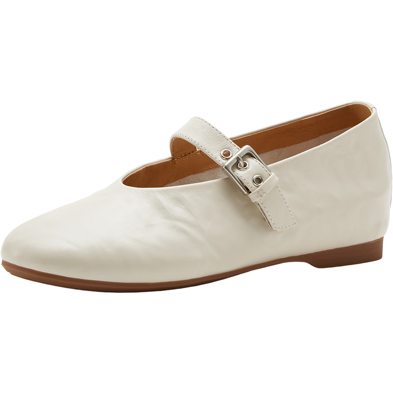 Bata Mary Jane Shoes for Women 2026 Soft Sole Sheepskin Height Increasing Flats AUO37AQ6 Off-White 37