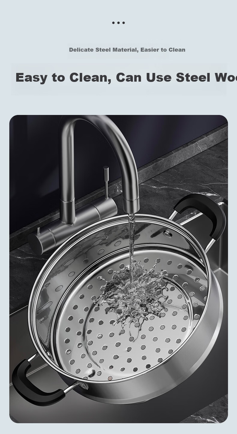 Royalstar 28cm Stainless Steel Steamer Pot Multi-Functional Large Capacity Double-Layer Soup Pot Compatible with Gas and Induction Cooktops 14