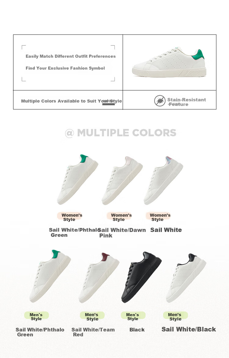 Xtep Couple's Men's and Women's Sports Sneakers Casual White Shoes Spring Summer Breathable Non-slip Wear-resistant Casual Shoes 15