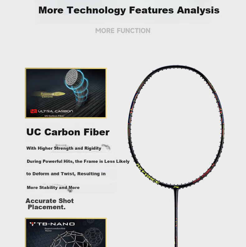 LI-NING Thunder 80JR Badminton Racket 5U Black Pre-Strung for Adults and Youth Professional Use 8