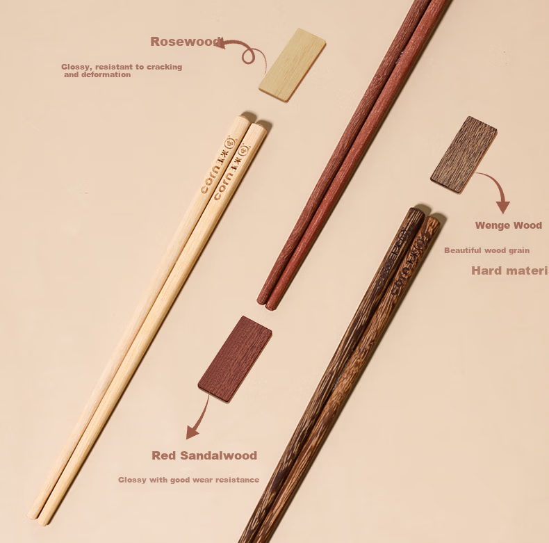 CORN Children's Chopsticks Household Solid Wood Non-Painted Non-Waxed Short Chopsticks for Kids Kindergarten Baby Learning Chopsticks 6
