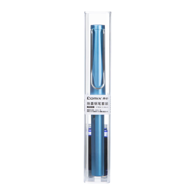 Comix Elementary School Student Fountain Pen Fine Nib EF Tip for Boys and Girls Beginner Handwriting Practice Grade 3 Posture Correction Crystal Blue with 2 Ink Cartridges FP010