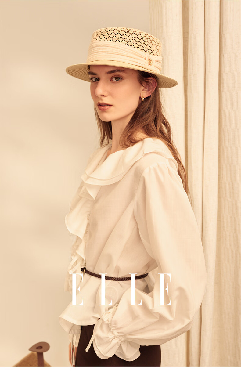 ELLE Women's French Elegant Straw Sun Hat UV Protection Beach Hat Slim Face 24