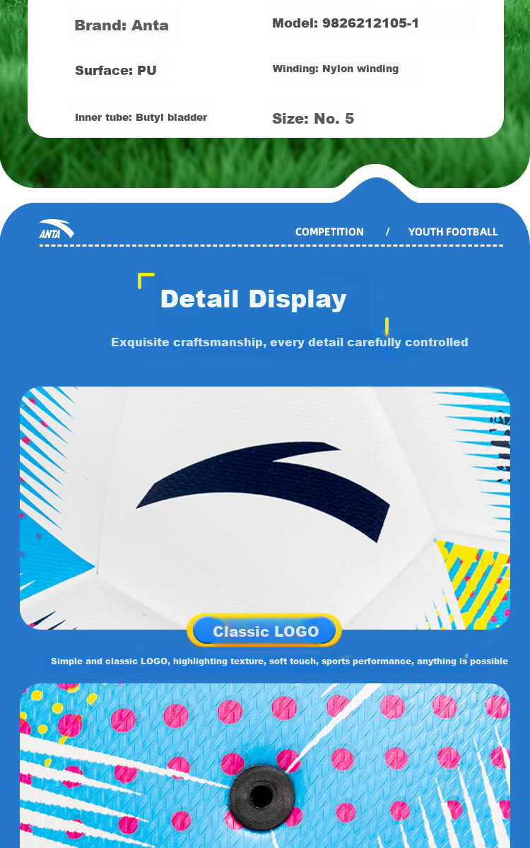 ANTA Soccer Ball Size 5 Adult Children Standard Middle School Exam World Cup Professional Youth Primary School PU Size 5 Football 14