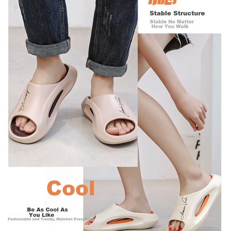 Huamei Jianbu Couple's Home Bathroom Slippers Non-Slip Soft Comfortable Sandals HM23161 Khaki Size 44-45 14