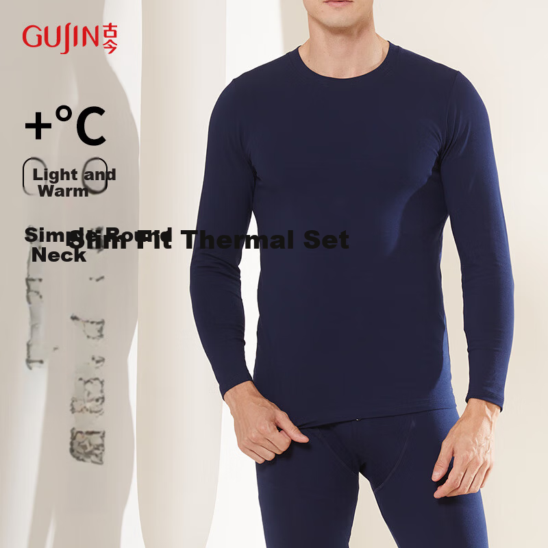 GUJIN 95% Cotton Seamless Thermal Underwear Set for Men, Thickened Heat Retaining Autumn Winter Long Johns and Top, Cold Protection Warm Clothing
